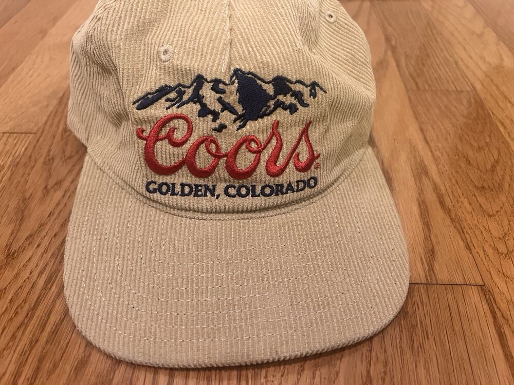 Vintage Style Coors Banquet Beer Corduroy Snapback Hat Logo Golden Colorado Cap